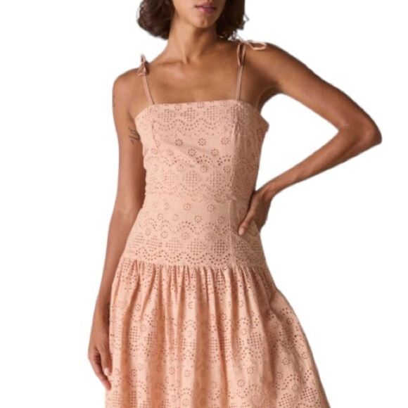 St. Roche Benedict Eyelet Sleeveless Midi Sun Dress Spaghetti Strap Organic Cott - Picture 15 of 16